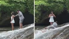 Novio iba a pedirle matrimonio a su pareja en cascada, pero terminó cayendo: "Y se marchó..."
