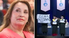 Egresado protesta contra Dina Boluarte con cartel en mano durante su graduación en la universidad