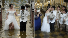 Pareja en Filipinas contrajo matrimonio en una iglesia inundada por las lluvias del tifón Whipa: "Es un sacrificio"