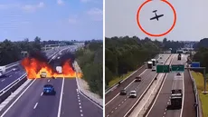Tragedia aérea conmociona Italia: video muestra cómo una avioneta explota al estrellarse en autopista y deja dos muertos