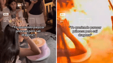 Cumpleañera casi quema a sus invitados y en redes bromean: “Pidió un deseo, pero soltó un hechizo”
