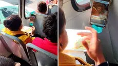 Mujer usa bolsa para sostener su celular y ver videos mientras come en bus: "Exijo un tutorial", bromean usuarios