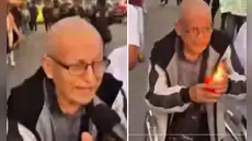 Adulto mayor conmueve al marchar con andador y manda emotivo mensaje a los jóvenes: "Queremos que den luz"