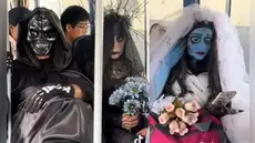 Pasajeros sorprenden con sus disfraces por Halloween y se vuelven virales en redes: "Viaje con susto asegurado"