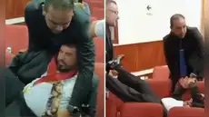 Exdecano del Colegio de Economistas es retirado a la fuerza, cargado de pies y manos, por personal de seguridad durante asamblea