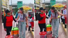 Vendedora ambulante recrimina a tiktoker Jilary por no ayudarla a vender sus gelatinas, pero ella le responde: "No es la manera"
