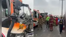 Violento choque entre bus El Anconero, tractor y auto deja varios heridos y genera caos vehícular en la Panamericana Norte