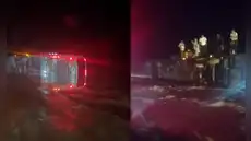 Bus de la empresa Oltursa se vuelca durante su recorrido en pista inundada por lluvias en Ica