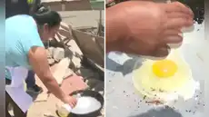 Vecina de VMT sorprende al aprovechar el calor extremo y freír un huevo en plena calle: "Ahorramos gas"