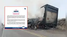 ONPE informa que camión incendiado en Canta trasladaba material de la primera vuelta