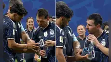 ¿Qué decía? Lionel Messi protagoniza curiosa reacción al revisar la botella que olvidó Pickford tras la derrota de Inglaterra