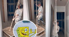 Joven intenta pintar techo de una casa y termina todo manchado por su inexperiencia