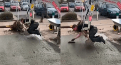 Albañil sorprende con ingenioso truco para emparejar el cemento de una vereda [VIDEO]