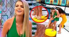 Brunella Horna pasa bochornoso momento en vivo luego de que sus zapatos quedaran pegados al suelo