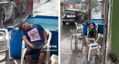 Hombre sorprende al tomar una siesta pese a la intensa lluvia y usuarios quedan en shock