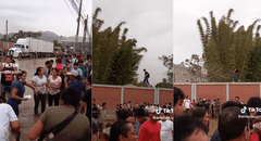 “Punta, tacón; punta, tacón”: joven no se hace problemas y cruza inundación caminando sobre pared