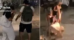 Joven es viral al intentar cruzar calle sin mojarse y terminar empapada: “Inevitable no reírse”