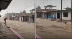 Niños arriesgan sus vidas bañándose en torrente caudaloso formado por intensas lluvias en Piura