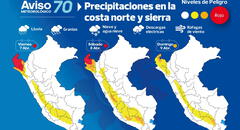 Senamhi alerta lluvias de extrema intensidad con descargas eléctricas en la costa norte y sierra