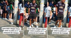 Captan al doble de Kylian Mbappé esperando su pollo a la brasa a S/5
