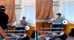 Joven ve que no hay papel higiénico en su instituto y lleva rollo gigante para la venta