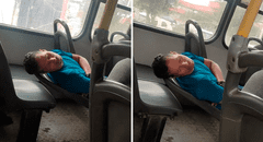 Peruano sorprende a usuarios de transporte público en Lima al dormir en curioso asiento