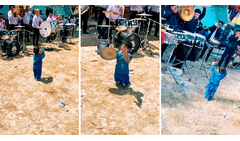 Niño genera ternura al acompañar con los ‘platillos’ a banda cajamarquina: “Lleva la música en la sangre”