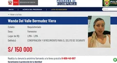 Mininter ofrece S/150.000 por ubicación de Wanda del Valle, tras amenazas de muerte a coronel PNP