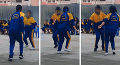 Escolares se baten en duelo de carnaval cajamarquino: “Mis rodillas”