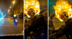 Taxista se queda en shock al ver a ‘Ghost Rider’ circulando en moto por las calles de Chile