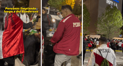 Peruanos limpiaron las calles de Chile luego del banderazo y en redes reclaman: “Ah, pero en Lima”