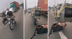 Joven sorprende al transportar cocina y lavadora en moto por calle de Lima: “El flete salió barato”