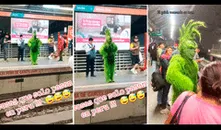 Pasajeros del Metro de Lima se sorprenden al ver al 'Grinch': “Iba a Villaquién y terminó en VMT”