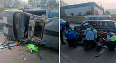 Surco: vehículo con pasajeros a bordo se vuelca en la Panamericana sur