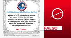 La PUCP no anunció este “curso gratuito con certificado universitario acreditado”