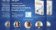 "Estado y propiedad en Bolivia, Ecuador y Perú" se presenta este viernes 8 de marzo