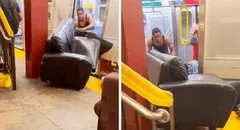 Hombre intenta meter un sofá al metro de Nueva York y usuarios reaccionan: “Quería amoblar el vagón”