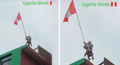 Peruano coloca bandera en su casa por Fiestas Patrias, pero reemplaza a Alfonso Ugarte por Shrek