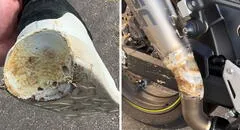 Costosa zapatilla se quemó en el tubo escape caliente de una moto y video es furor en TikTok