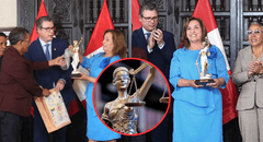 Dina Boluarte recibe estatua de la Justicia como regalo y señala: "Está ciega, le vamos a quitar la venda"