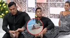 Christian Domínguez sorprende al 'lavarle los pies' en vivo a Karla Tarazona: "Relájate, mami"