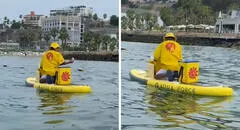 Heladero vende en el mar con una tabla de surf y usuarios bromean: “Siempre cerca de ti”