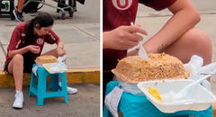 Hincha de la ‘U’ sorprende al comer un megachaufa afuera del Monumental y le dicen: "El verdadero plato taypa"
