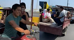 Paro de transportistas: diversas personas se desplazan en motocarga por falta de buses en la av. Acho