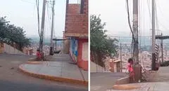 Niña peruana desata pánico al usar cables caídos de poste como columpio: “Debieron llamar a los padres”
