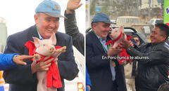 Vecino de Ate le regaló un chanchito al alcalde Rafael López Aliaga y usuarios bromean: "Porky y Porkisito"