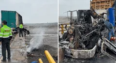 Dos choferes sobreviven de milagro luego de que dos tráileres se incendiaran en la Panamericana Norte