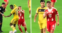 Luis Advíncula y su picante cruce con Joshua Kimmich: peruano le dejó el codo en derrota de Boca Juniors ante Bayern Múnich