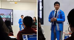 Universitario asiste a exposición con terno inspirado en bolsas de mercado y sorprende: “Calle, pero elegante”