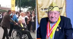 ¡Increíble! Adulto mayor de 108 años emociona a estudiantes al participar en desfile escolar en la Plaza de Armas de Trujillo